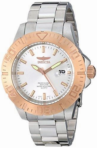Invicta 14049 Men's Pro Diver Rose Gold Bezel Silver Dial Steel Bracelet Dive Watch