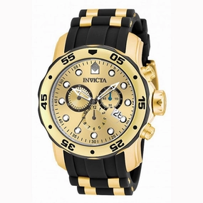 Invicta 17885 Men's Steel & Polyurethane Bracelet Swiss Quartz Pro Diver Chrono Gold Tone Dial Watch