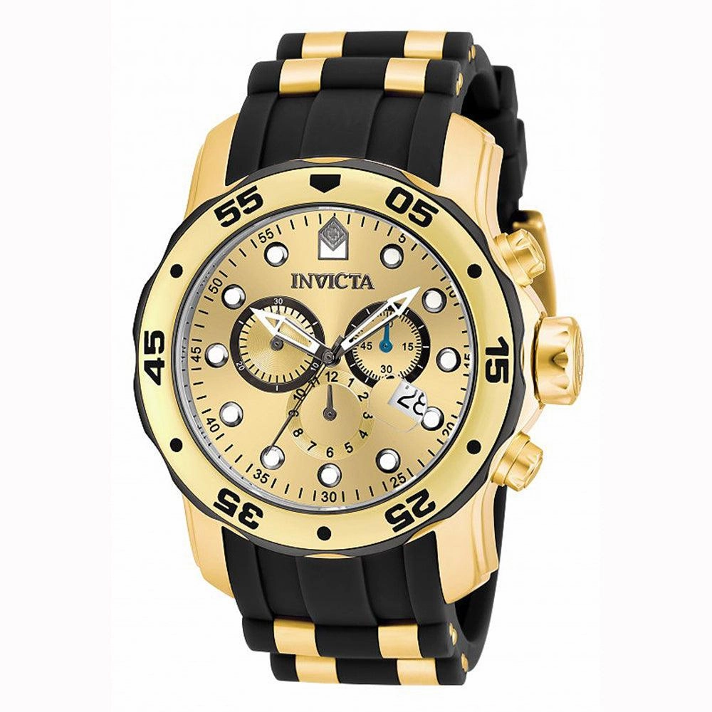 Invicta 17885 Men's Steel & Polyurethane Bracelet Swiss Quartz Pro Diver Chrono Gold Tone Dial Watch