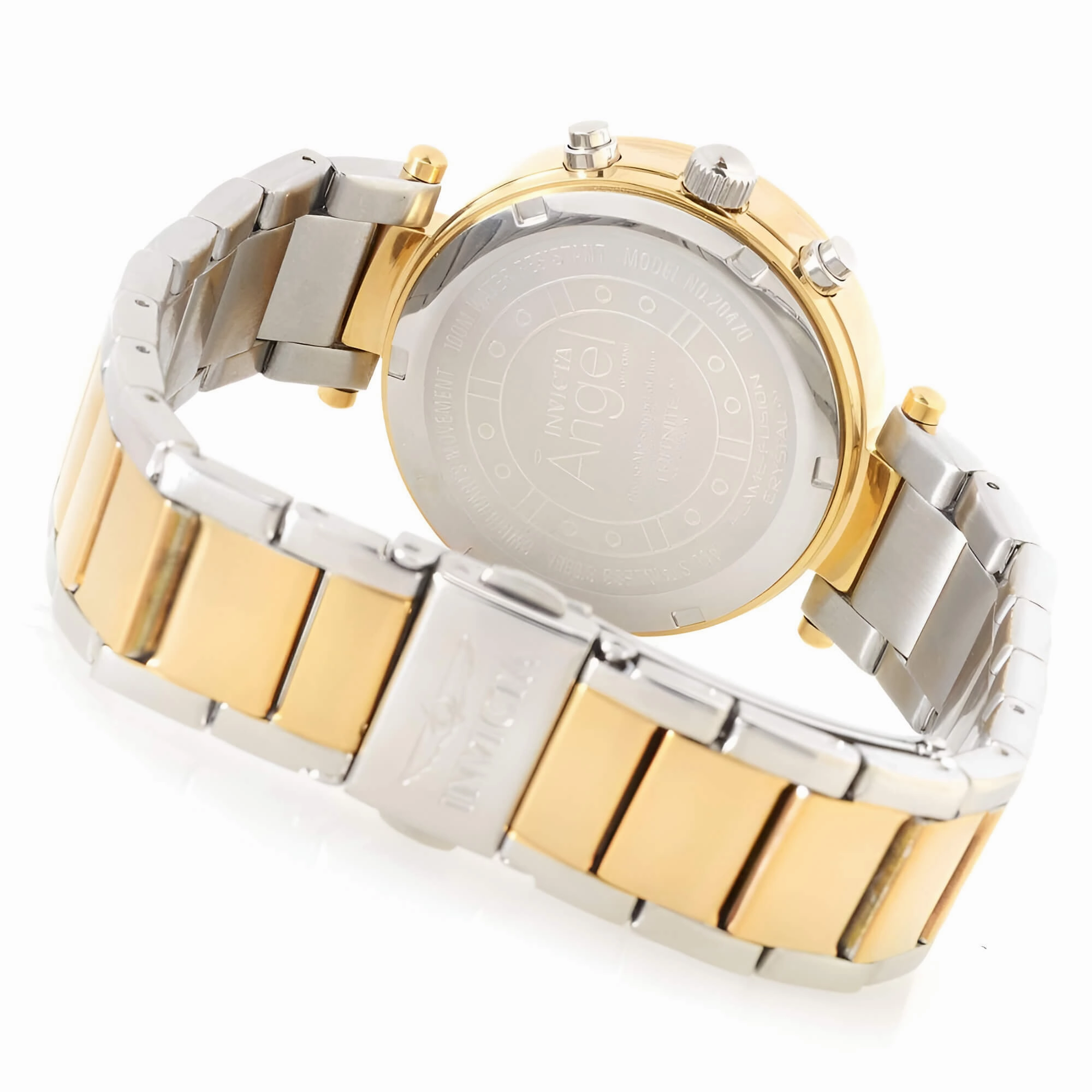 Invicta 20470 Women's Angel Crystal Accented Bezel Silver Dial Two Tone Yellow Gold Steel Watch
