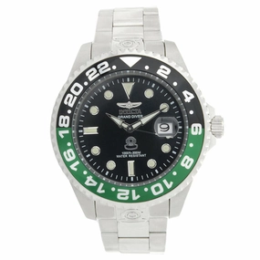 Invicta 21866 Men's Grand Diver Black & Green Accented Bezel Steel Bracelet Automatic Dive Watch