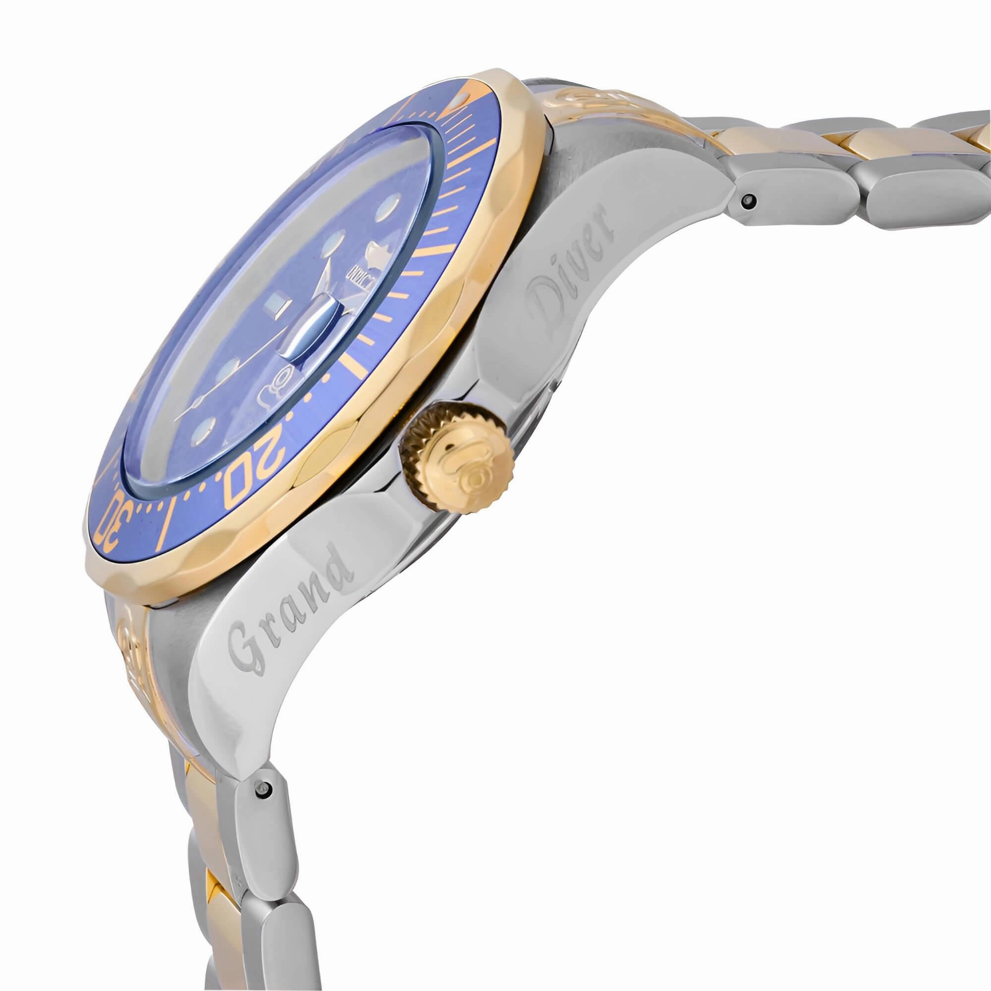 Invicta 3049 Men's Two Tone Yellow Bracelet Automatic Grand Diver Blue Dial Date Watch
