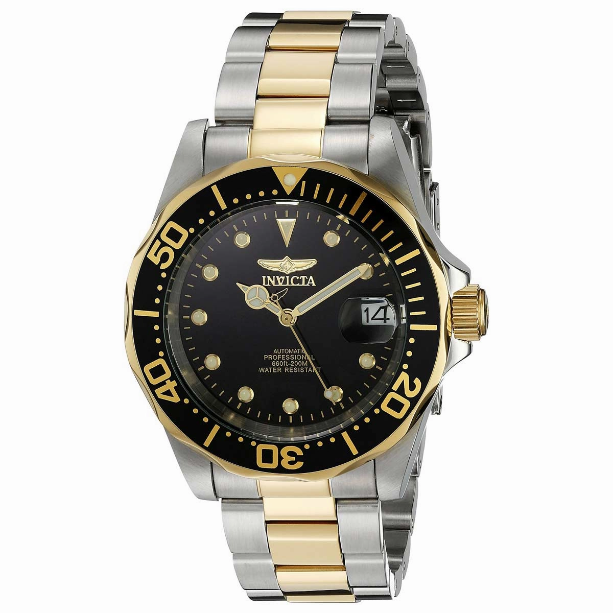 Invicta Men's Automatic Dive Watch - Pro Diver Black Dial Two Tone Bracelet | 17043