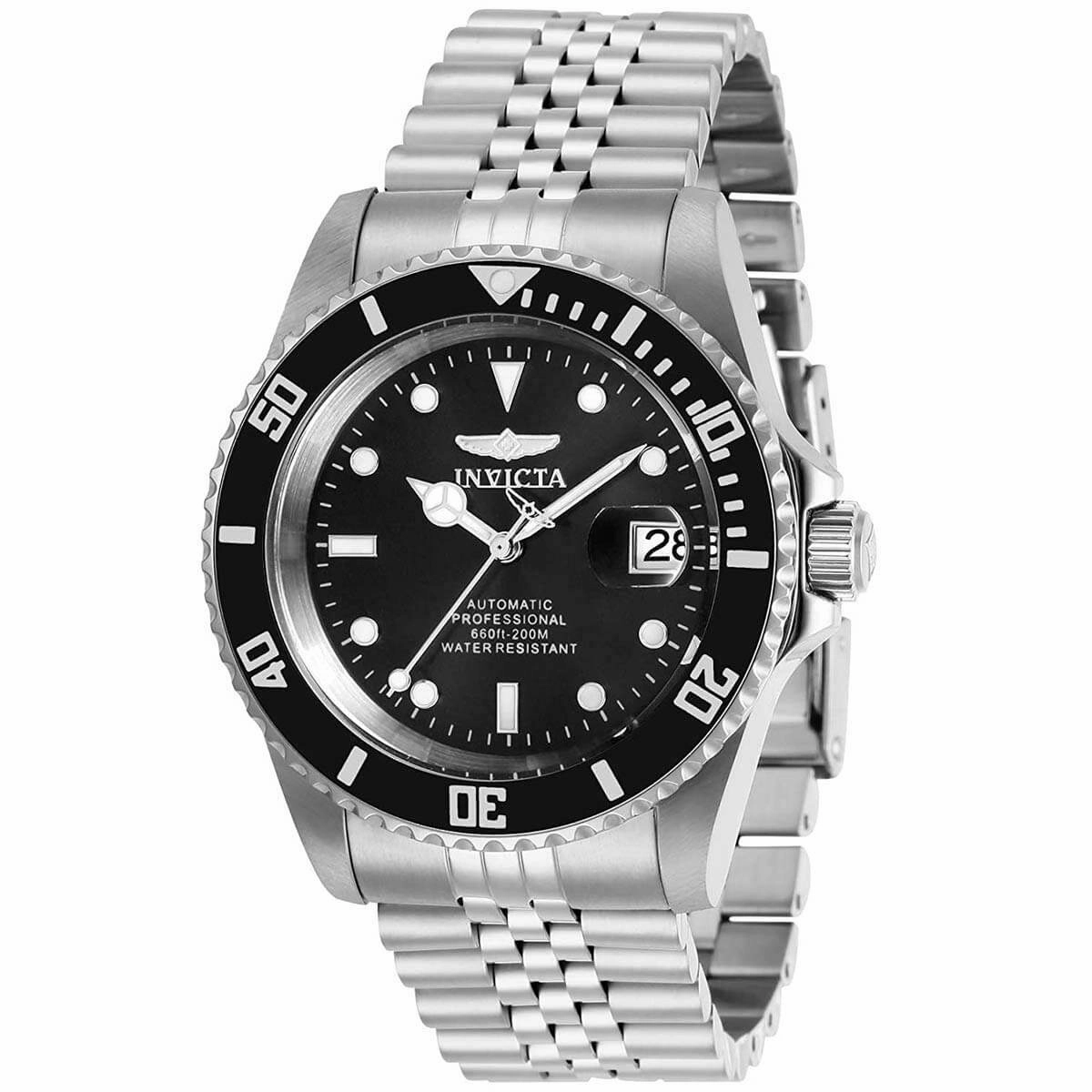 Invicta Men's Automatic Watch - Pro Diver Black Dial Stainless Steel Bracelet| 29178