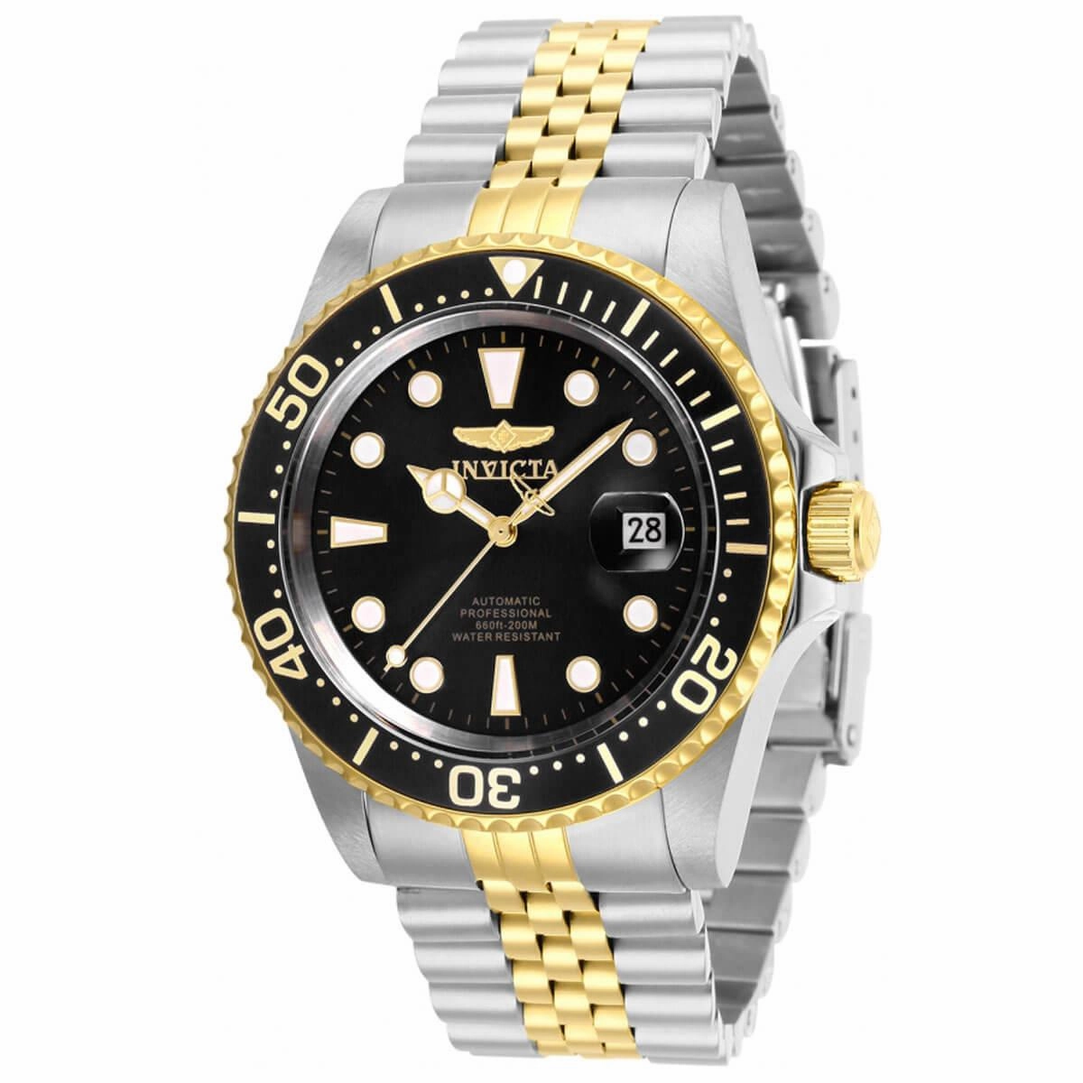 Invicta Men's Automatic Watch - Pro Diver Black Dial Two Tone Steel Bracelet | 30094