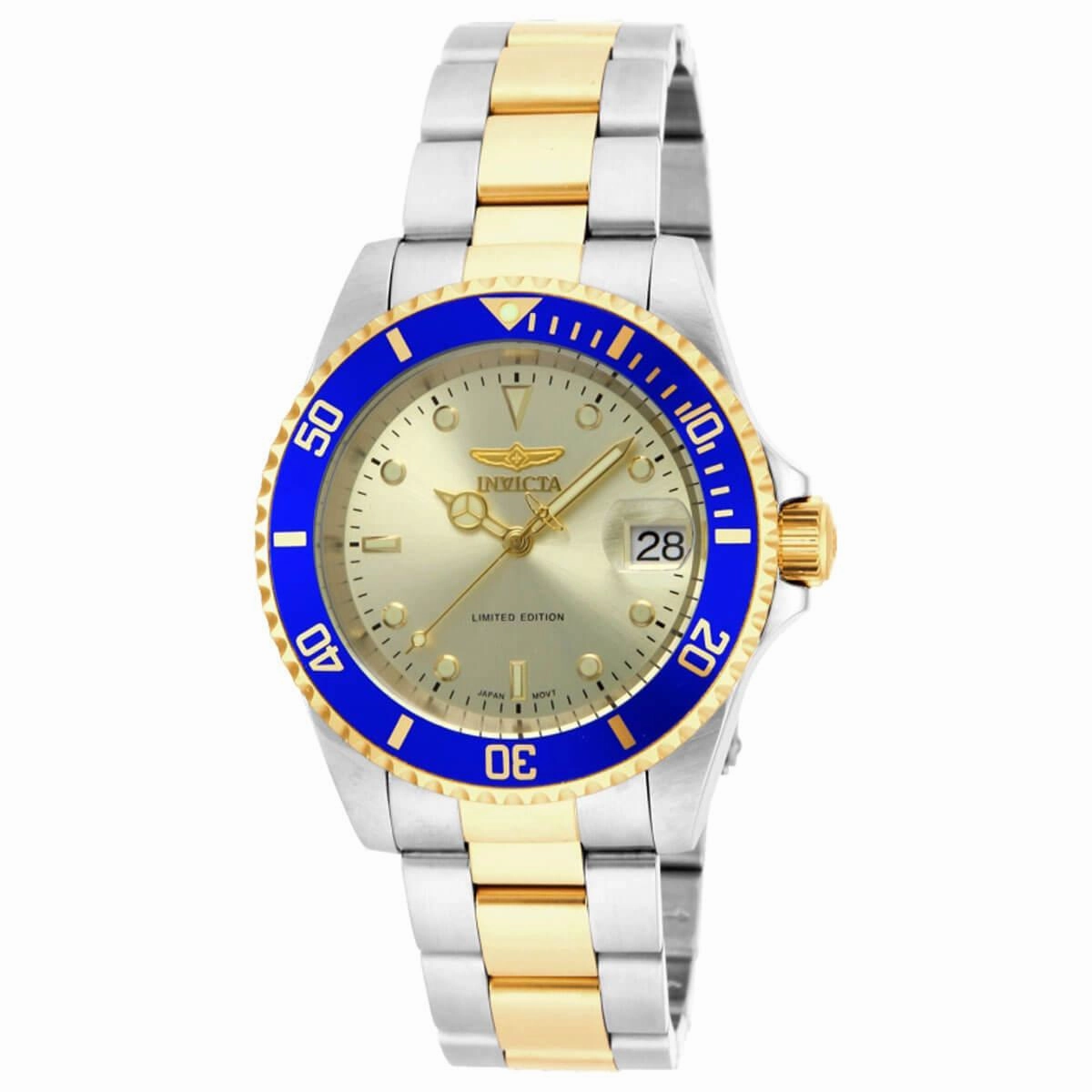 Invicta Men's Automatic Watch - Pro Diver Blue Bezel Gold Tone Dial | ILE8928OBA