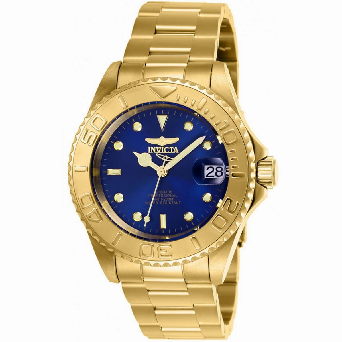 Invicta Men's Automatic Watch - Pro Diver Blue Dial Yellow Gold Bracelet | 26997