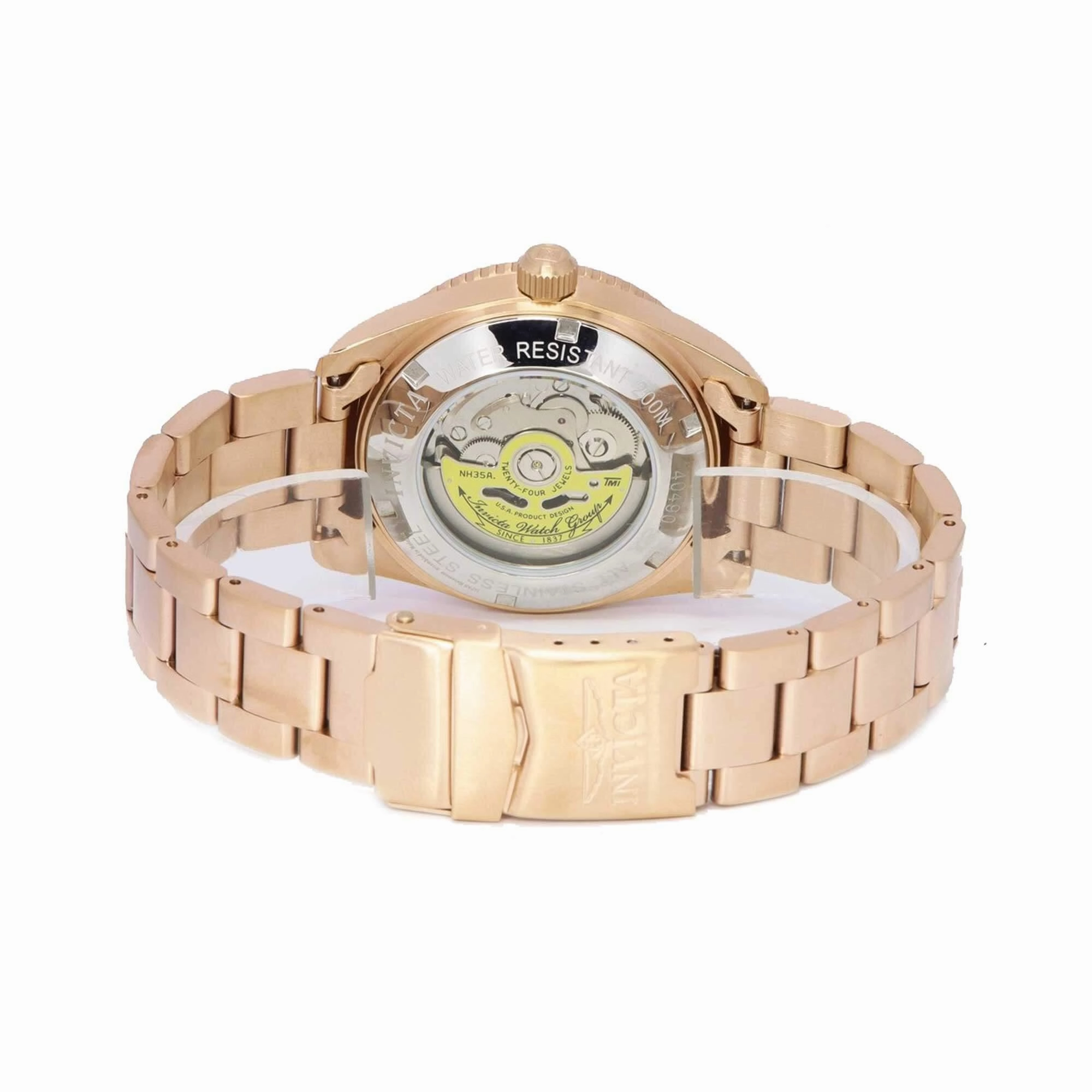 Invicta Men's Automatic Watch - Pro Diver Rose Gold Case Black Dial Bracelet | 40490