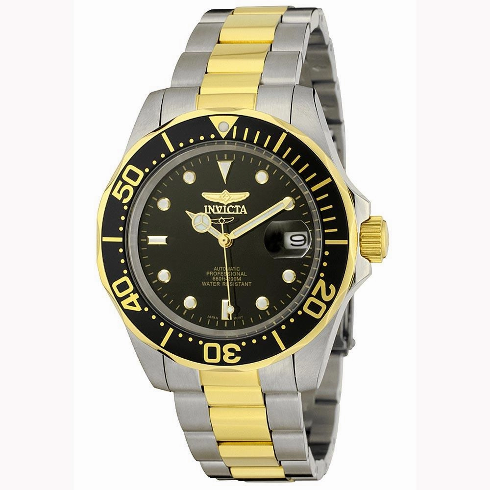Invicta Men's Automatic Watch - Pro Diver Two Tone Yellow Bracelet Black Dial | 8927