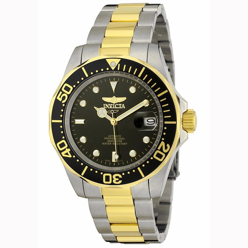 Invicta Men's Automatic Watch - Pro Diver Two Tone Yellow Bracelet Black Dial | 8927