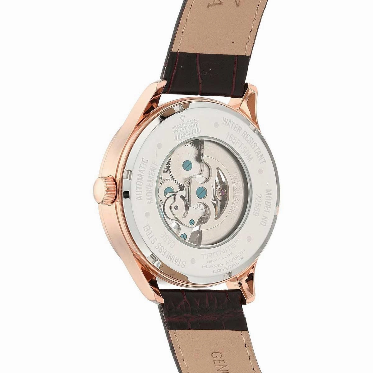 Invicta Men's Automatic Watch - Vintage Leather Strap Semi-Skeleton Silver Dial