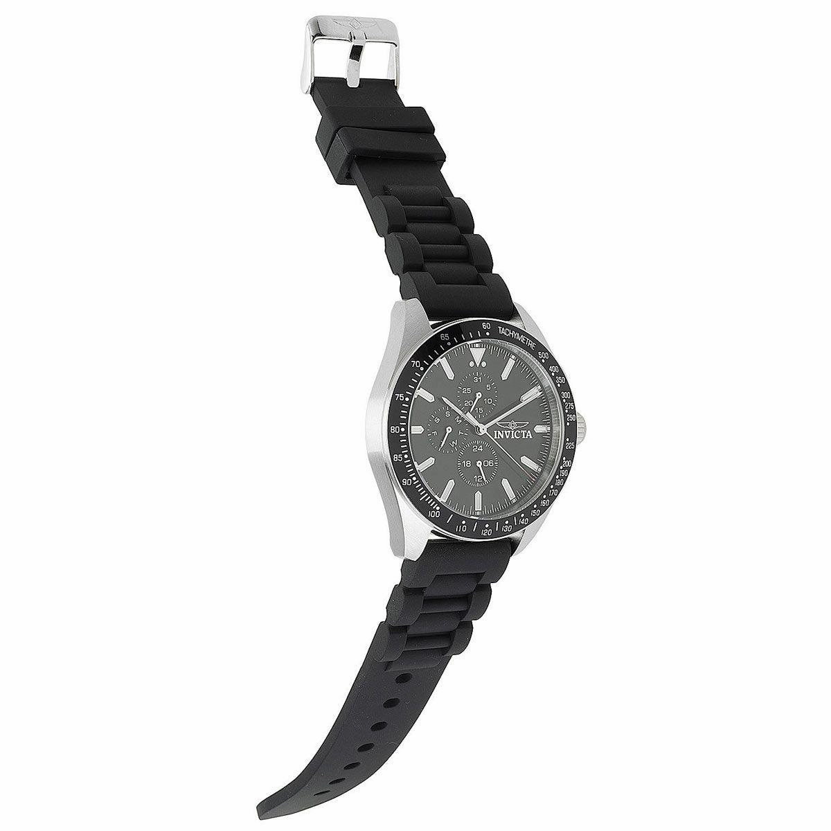 Invicta Men's Chrono Watch - Aviator Silver Tone Case Black Silicone Strap | 38402
