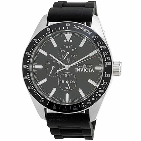 Invicta Men's Chrono Watch - Aviator Silver Tone Case Black Silicone Strap | 38402