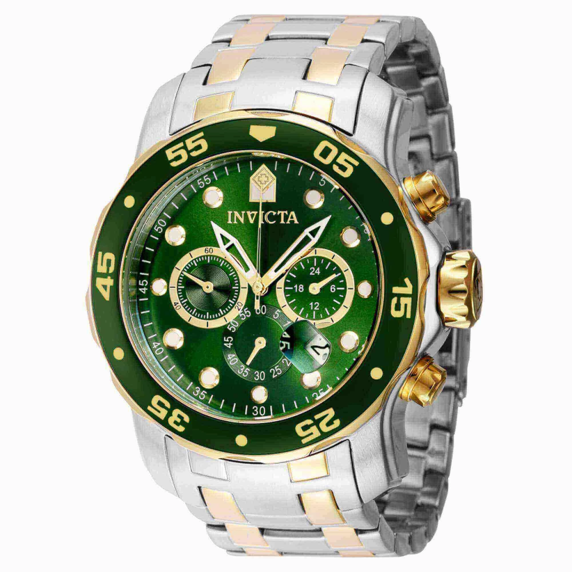 Invicta Men's Chrono Watch - Pro Diver Scuba Green Dial Two Tone Bracelet | 40191