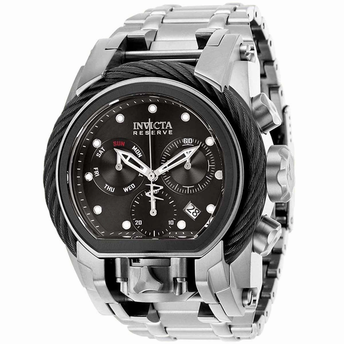 Invicta Men's Chrono Watch - Reserve Bolt Zeus Dual Time Black Dial Bracelet | 26584