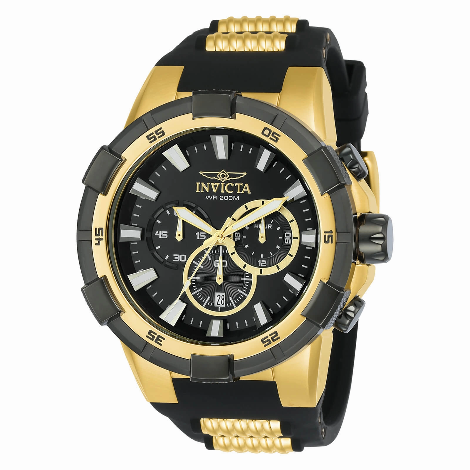 Invicta Men's Chronograph Watch - Aviator Black and Gold Tone Strap | 23693