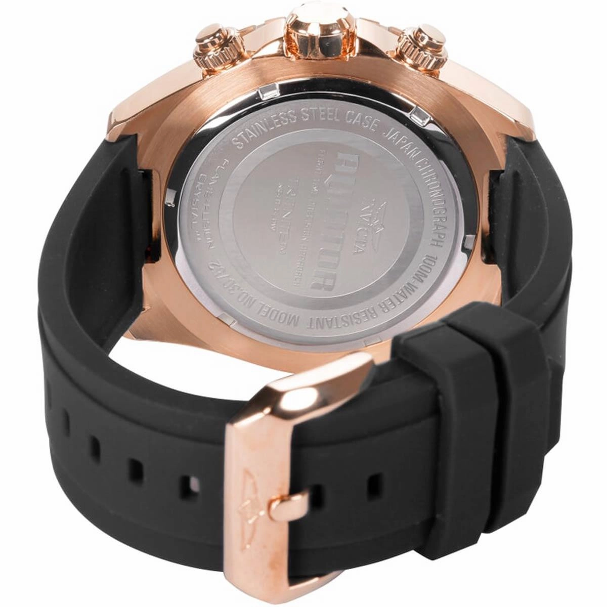 Invicta Men's Chronograph Watch - Aviator Rose Gold Plated Case Black Strap | 30752