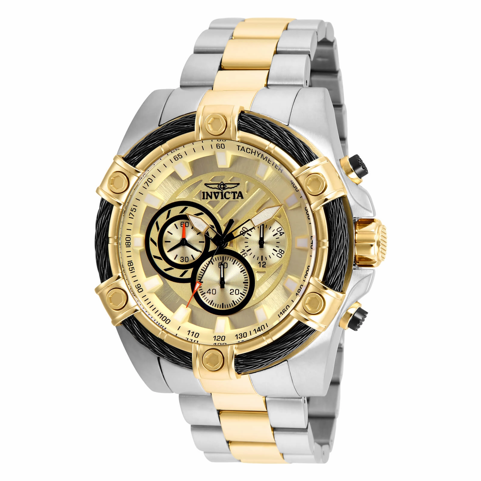 Invicta Men's Chronograph Watch - Bolt Quartz Gold Dial Two Tone Bracelet | 25518