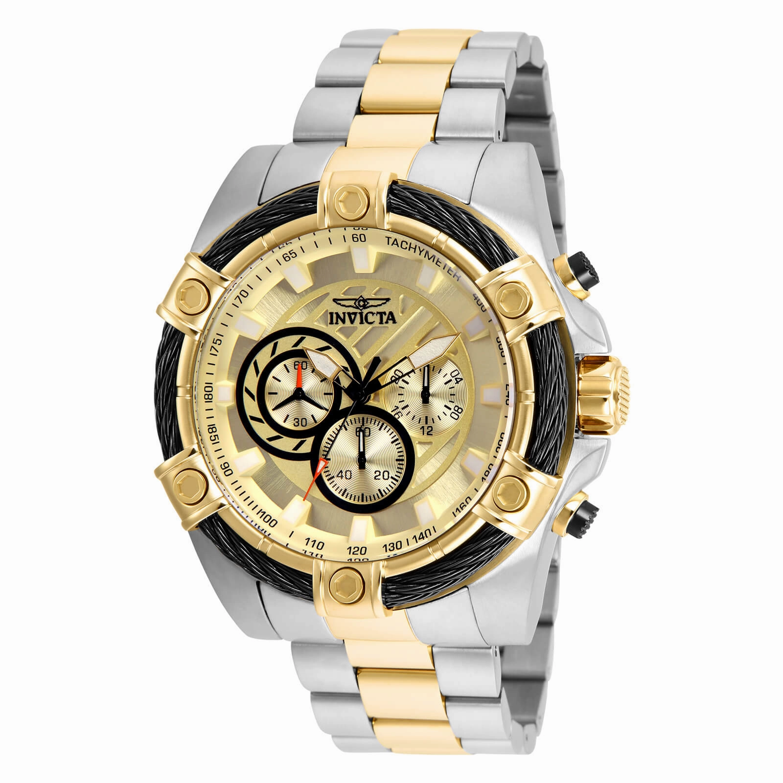 Invicta Men's Chronograph Watch - Bolt Quartz Gold Dial Two Tone Bracelet | 25518