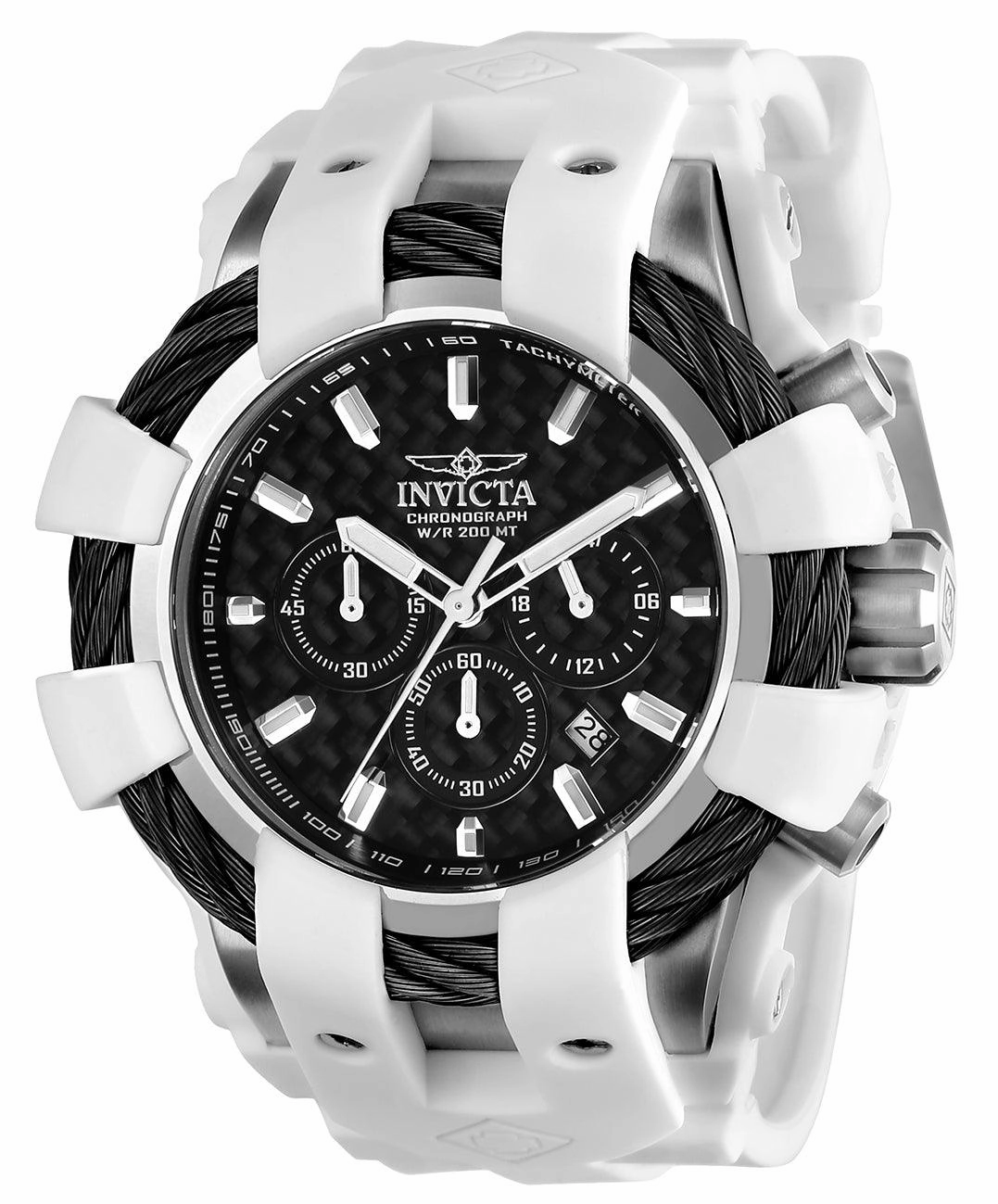 Invicta Men's Chronograph Watch - Bolt Sport Black Dial White Rubber Strap | 23856