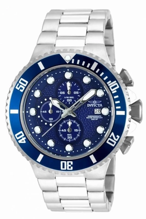 Invicta Men's Chronograph Watch - Pro Diver Blue Textured Dial Steel Bracelet | 18907