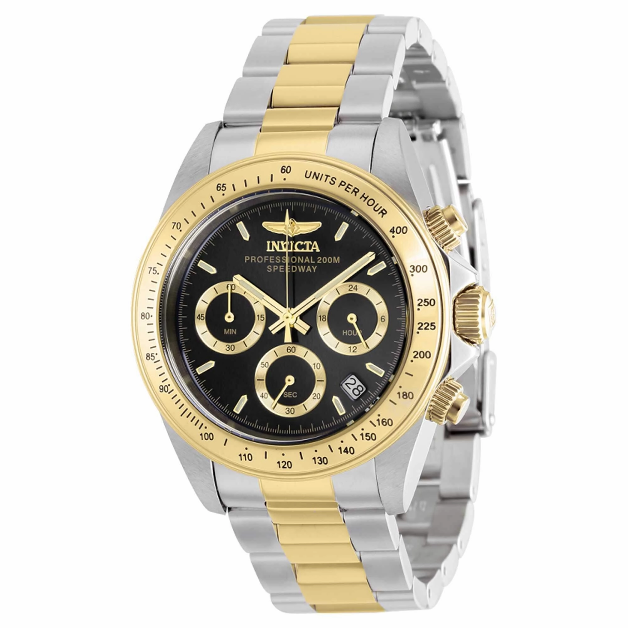 Invicta Men's Chronograph Watch - Speedway Black Dial Two Tone Bracelet | 37172