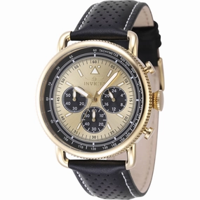 Invicta Men's Chronograph Watch - Speedway Gold Tone Dial Black Leather Strap | 47365