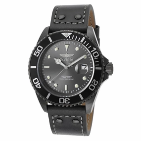 Invicta Men's Grey Leather Strap Watch - Pro Diver Quartz Grey Dial Dive | 22077