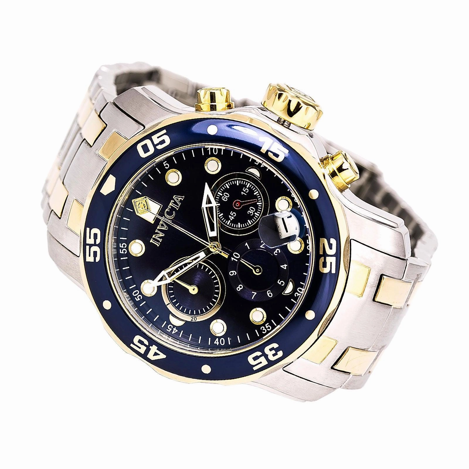 Invicta Men's Pro Diver Chronograph Watch - Quartz Blue Dial Two Tone Bracelet | 0077