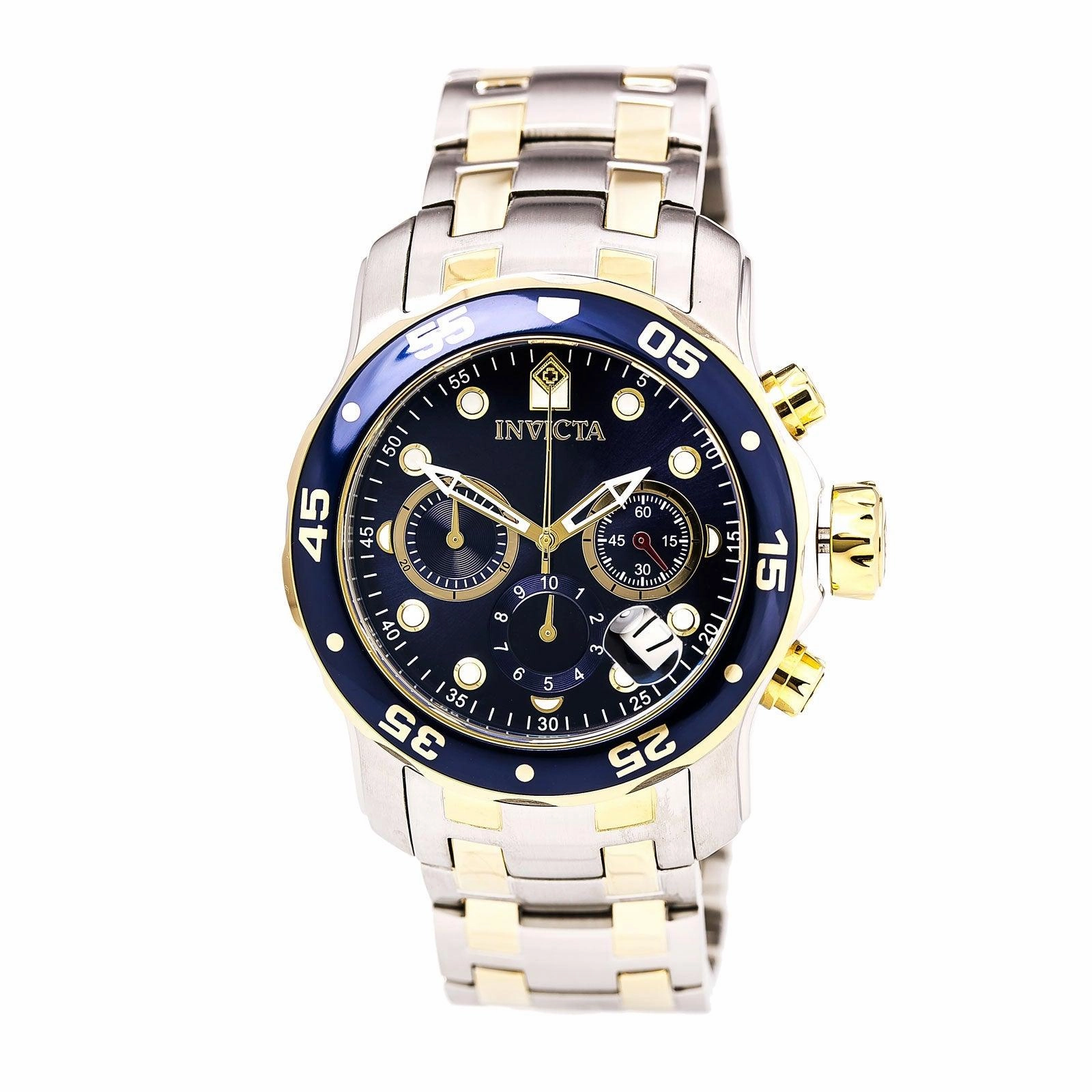 Invicta Men's Pro Diver Chronograph Watch - Quartz Blue Dial Two Tone Bracelet | 0077