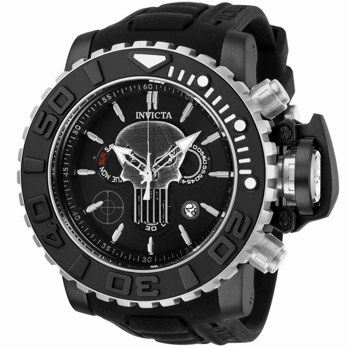 Invicta Men's Quartz Watch - Marvel Punisher Chrono Black Silicone Strap | 26786