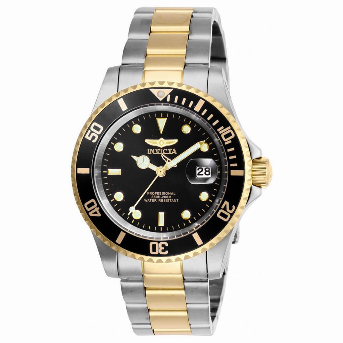 Invicta Men's Quartz Watch - Pro Diver Black Dial Two Tone Bracelet | 26973