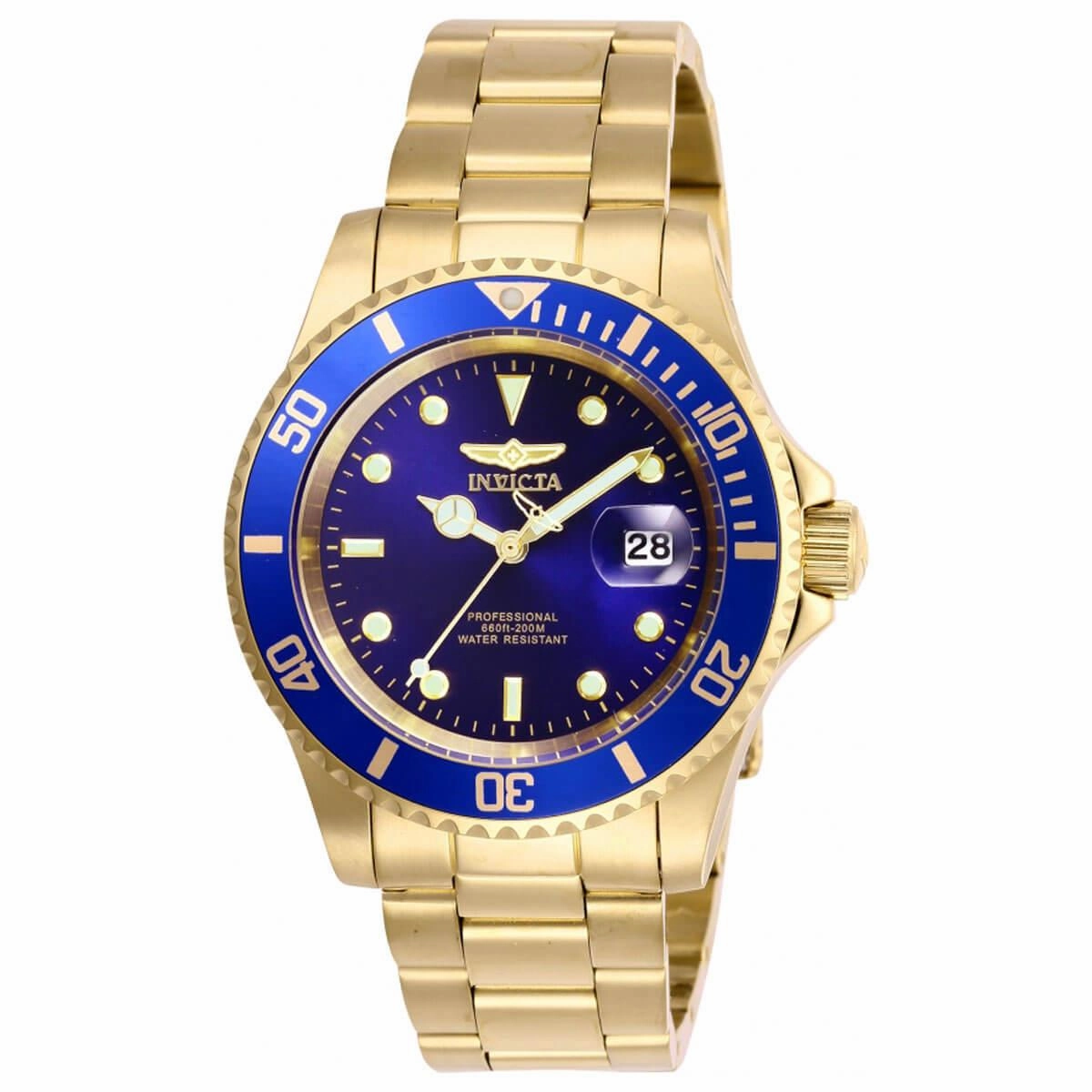 Invicta Men's Quartz Watch - Pro Diver Blue Dial Yellow Gold Bracelet | 26974