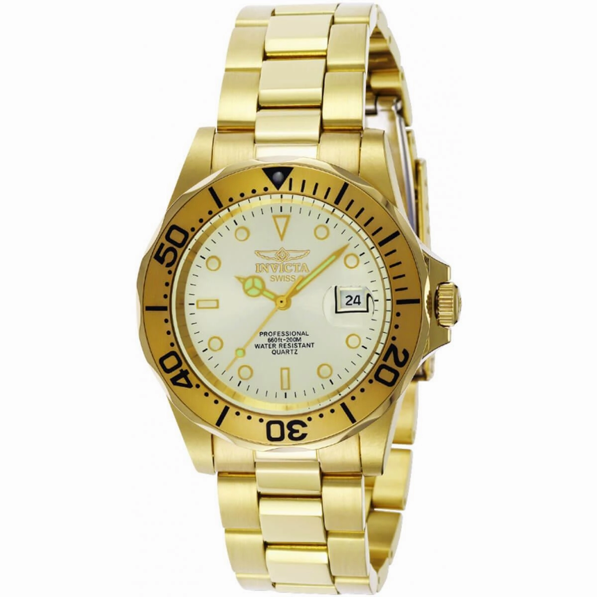 Invicta Men's Quartz Watch - Pro Diver Champagne Dial Yellow Gold Bracelet | 2155