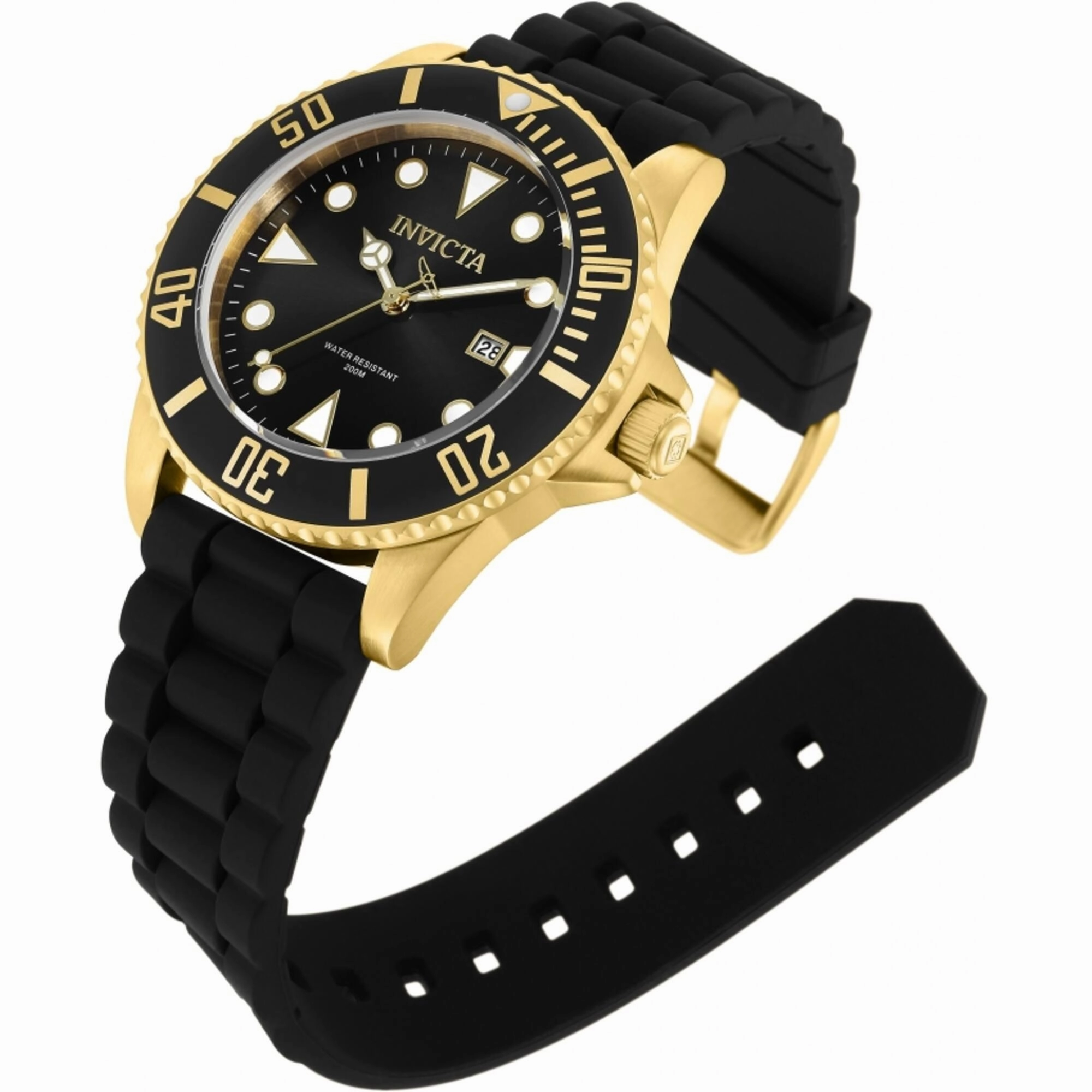 Invicta Men's Quartz Watch - Pro Diver Gold Tone Dial Black Silicone Strap | 90302