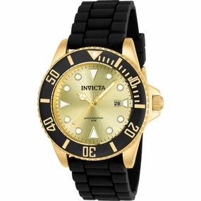 Invicta Men's Quartz Watch - Pro Diver Gold Tone Dial Black Silicone Strap | 90302