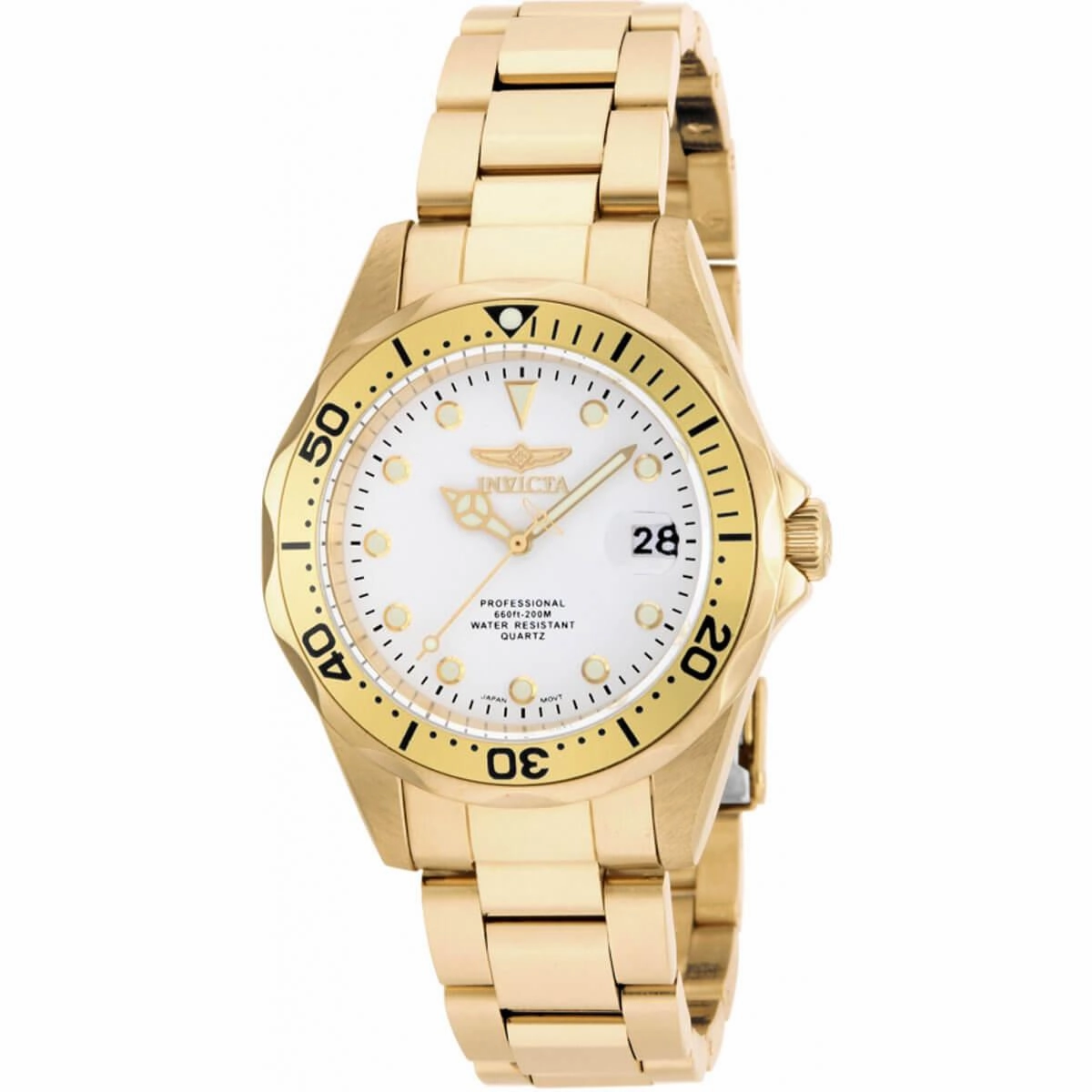Invicta Men's Quartz Watch - Pro Diver White Dial Yellow Gold Bracelet | 17053