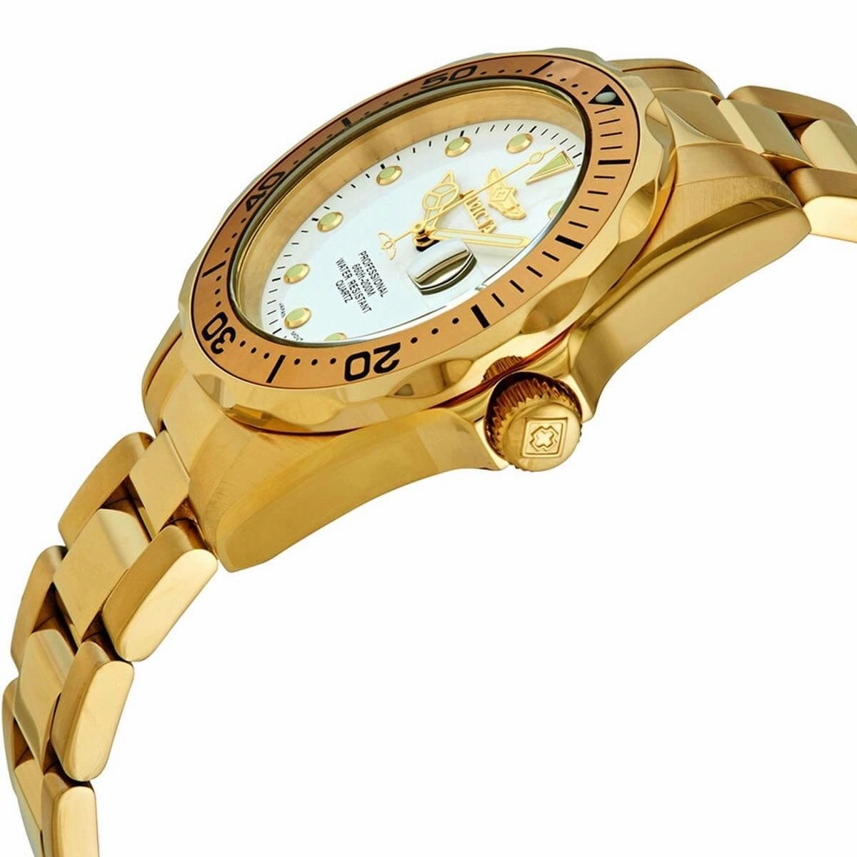 Invicta Men's Quartz Watch - Pro Diver White Dial Yellow Gold Bracelet | 17053