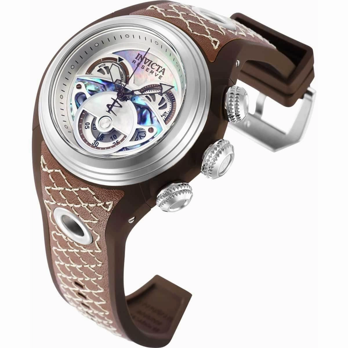Invicta Men's Quartz Watch - Reserve S1 Chronograph mop dial brown strap | 38876