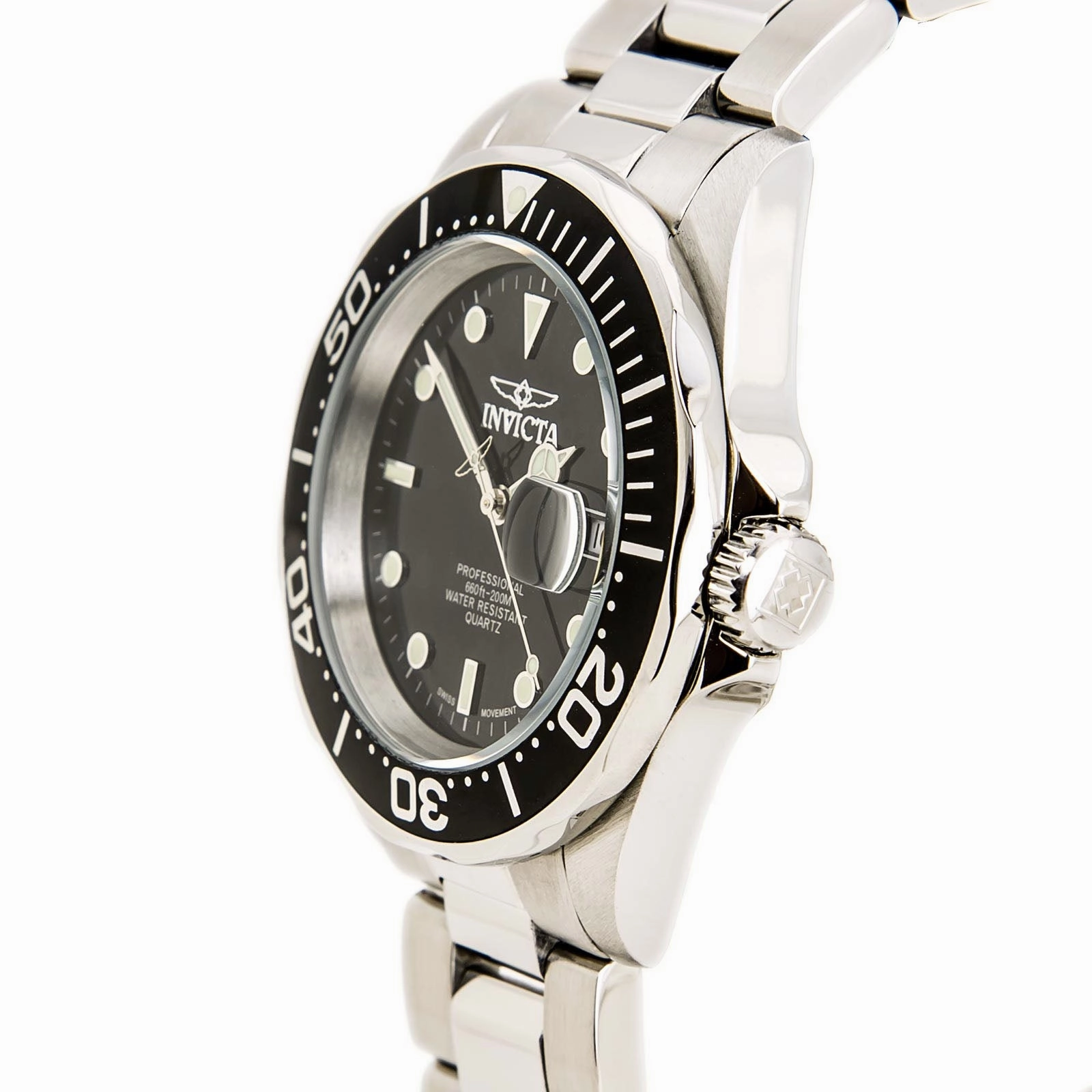 Invicta Men's Stainless Steel Watch - Pro Diver Quartz Black Dial Date | 9307