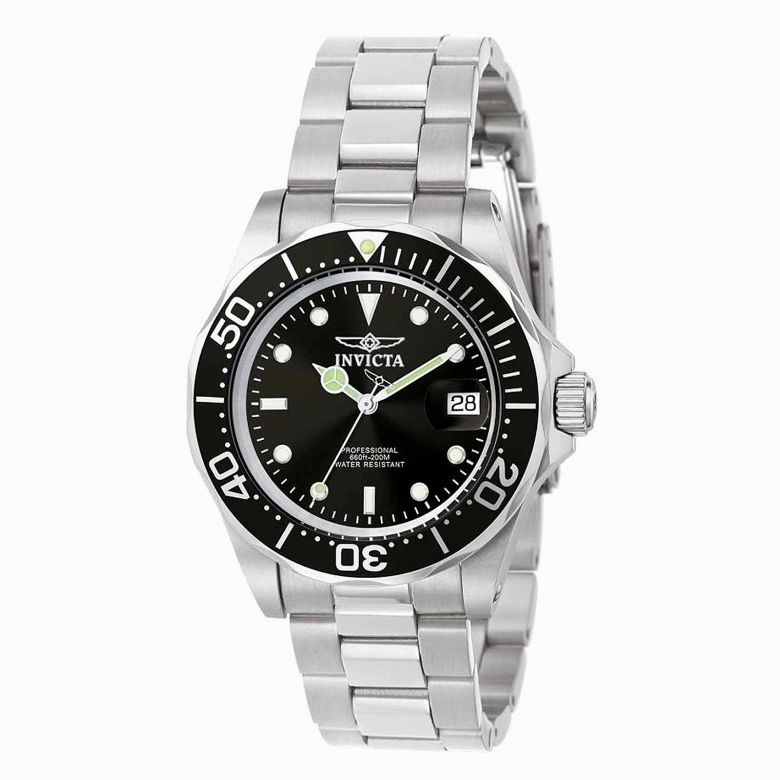 Invicta Men's Stainless Steel Watch - Pro Diver Quartz Black Dial Date | 9307