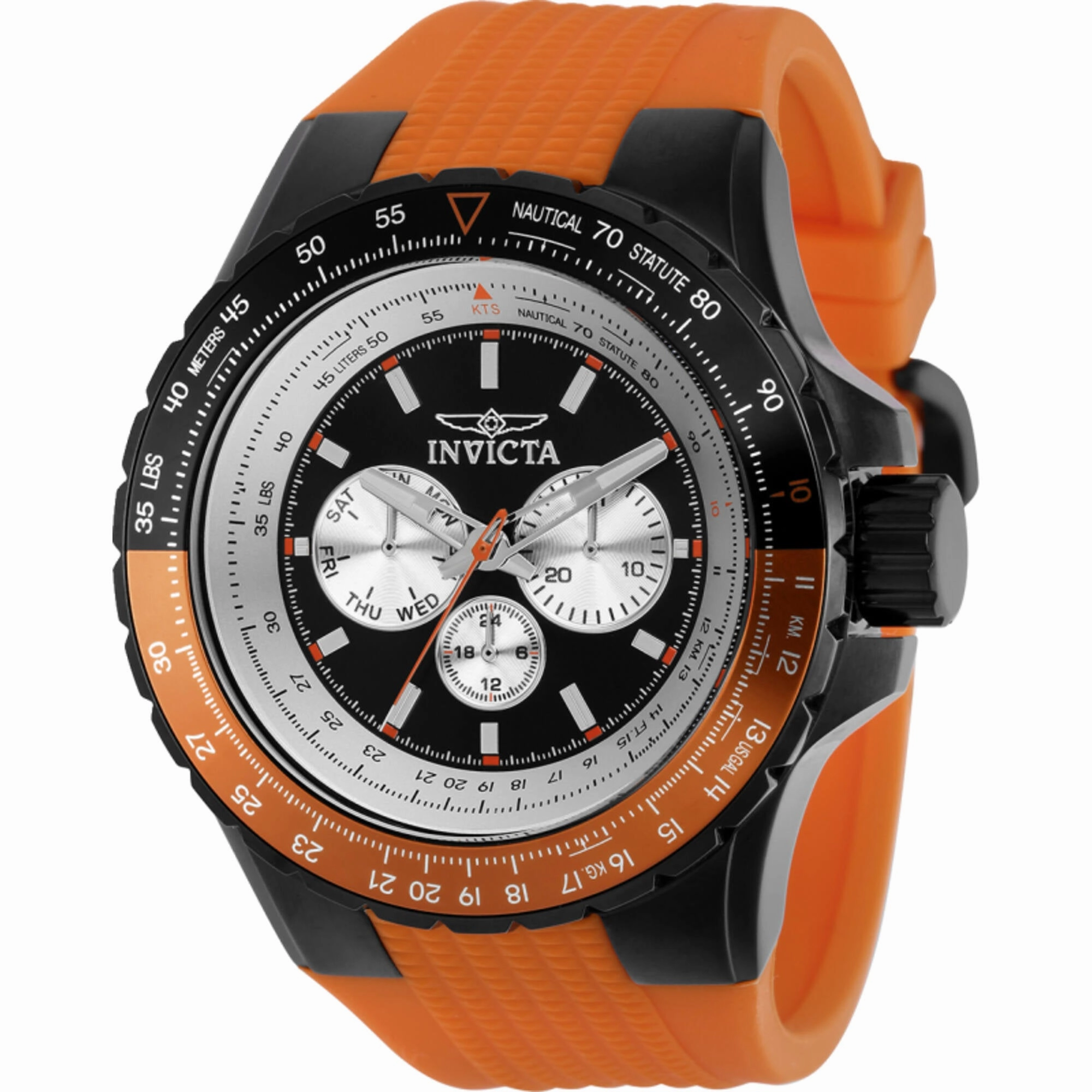 Invicta Men's Watch - Aviator Chrono Black, Silver Tone Dial Orange Strap | 37031