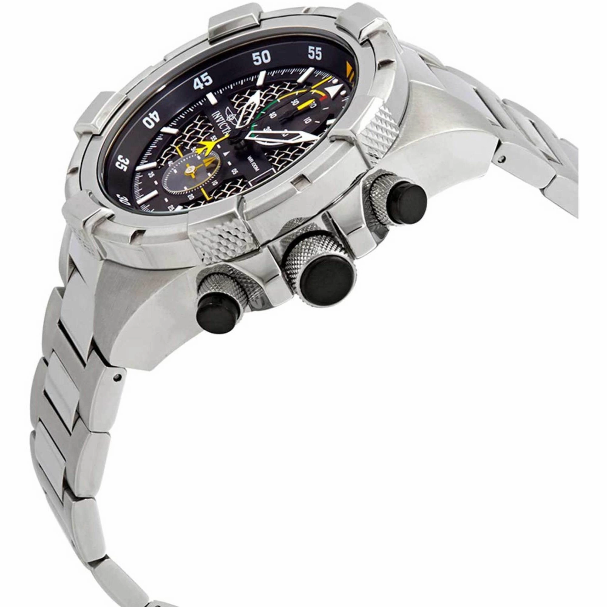 Invicta Men's Watch - Aviator Chronograph Black Dial Silver Steel Bracelet | 28108