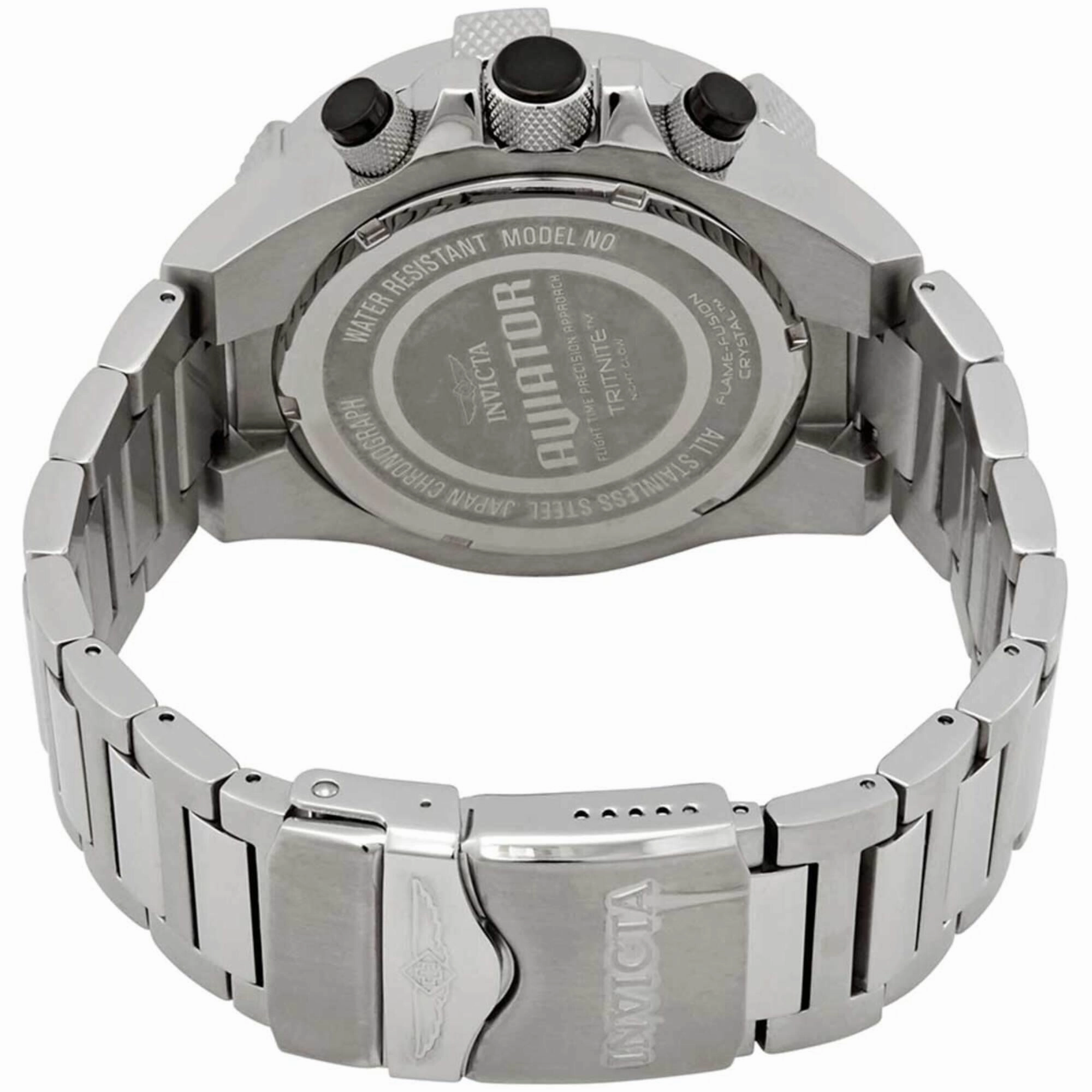 Invicta Men's Watch - Aviator Chronograph Black Dial Silver Steel Bracelet | 28108