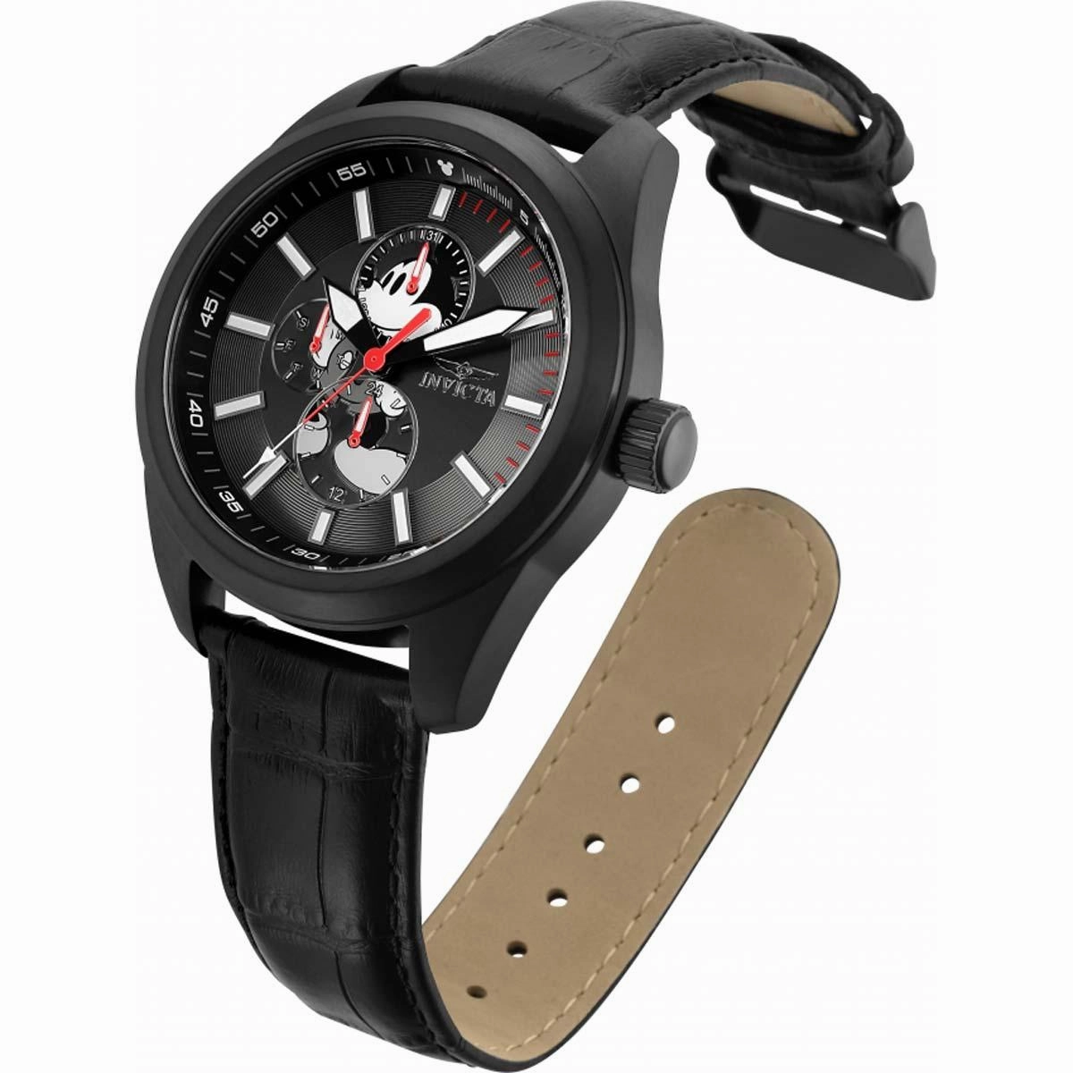 Invicta Men's Watch - Disney Mickey Mouse Quartz Black Dial Leather Strap | 34087