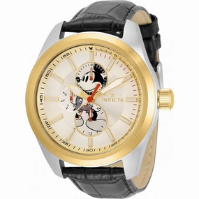 Invicta Men's Watch - Disney Mickey Mouse Quartz Gold Dial Leather Strap | 34092