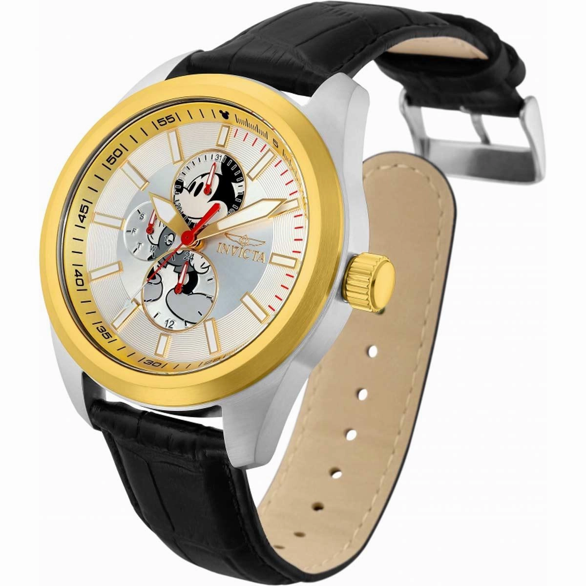 Invicta Men's Watch - Disney Mickey Mouse Quartz Gold Dial Leather Strap | 34092