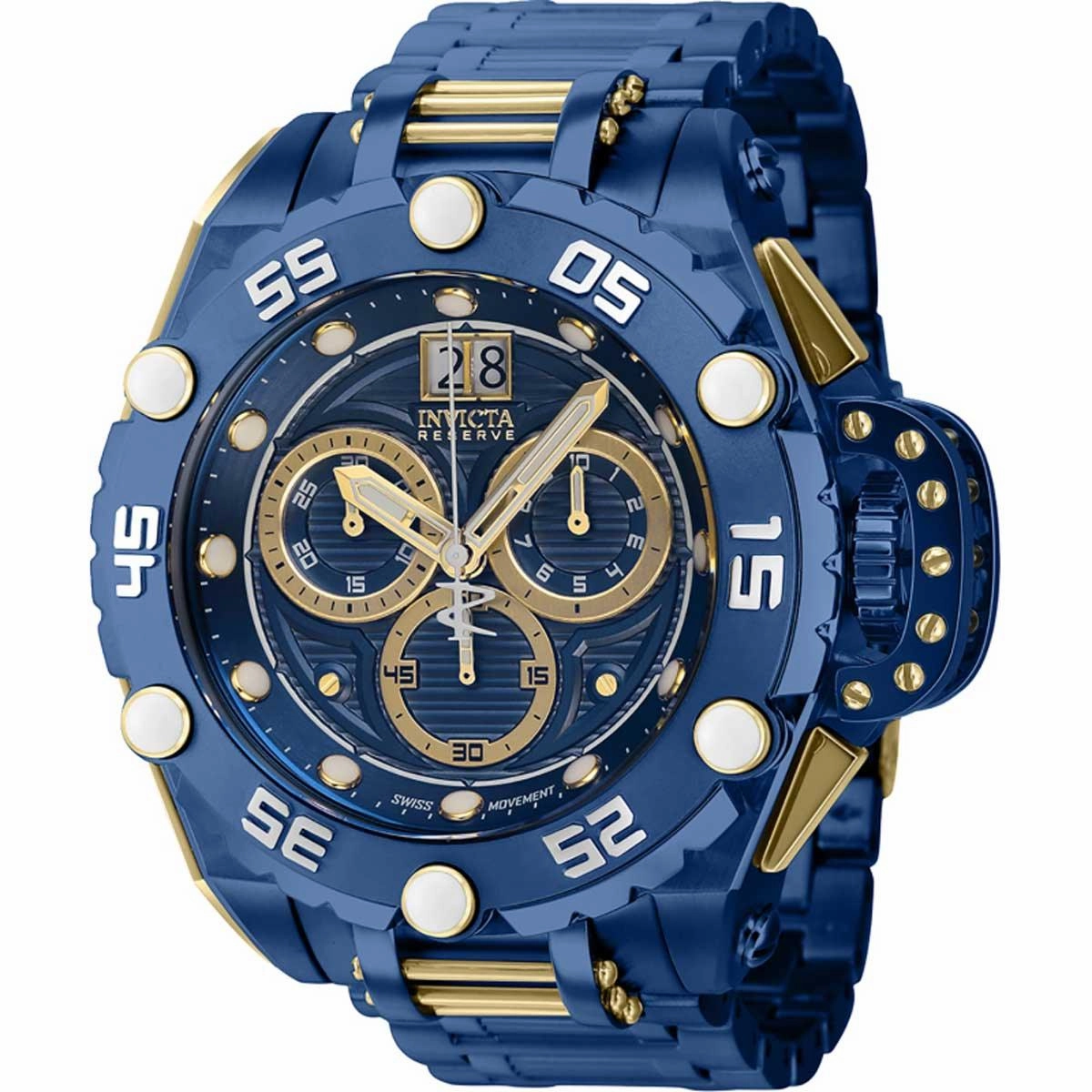 Invicta Men's Watch - Flying Fox Chrono Dark Blue and Gold Dial SS Bracelet | 38744