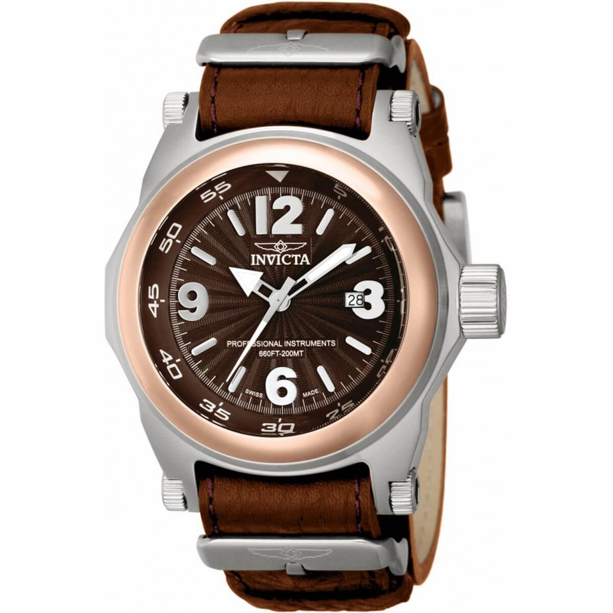 Invicta Men's Watch - I-Force Rose Gold Tone Bezel Brown Dial Leather Strap | 10518