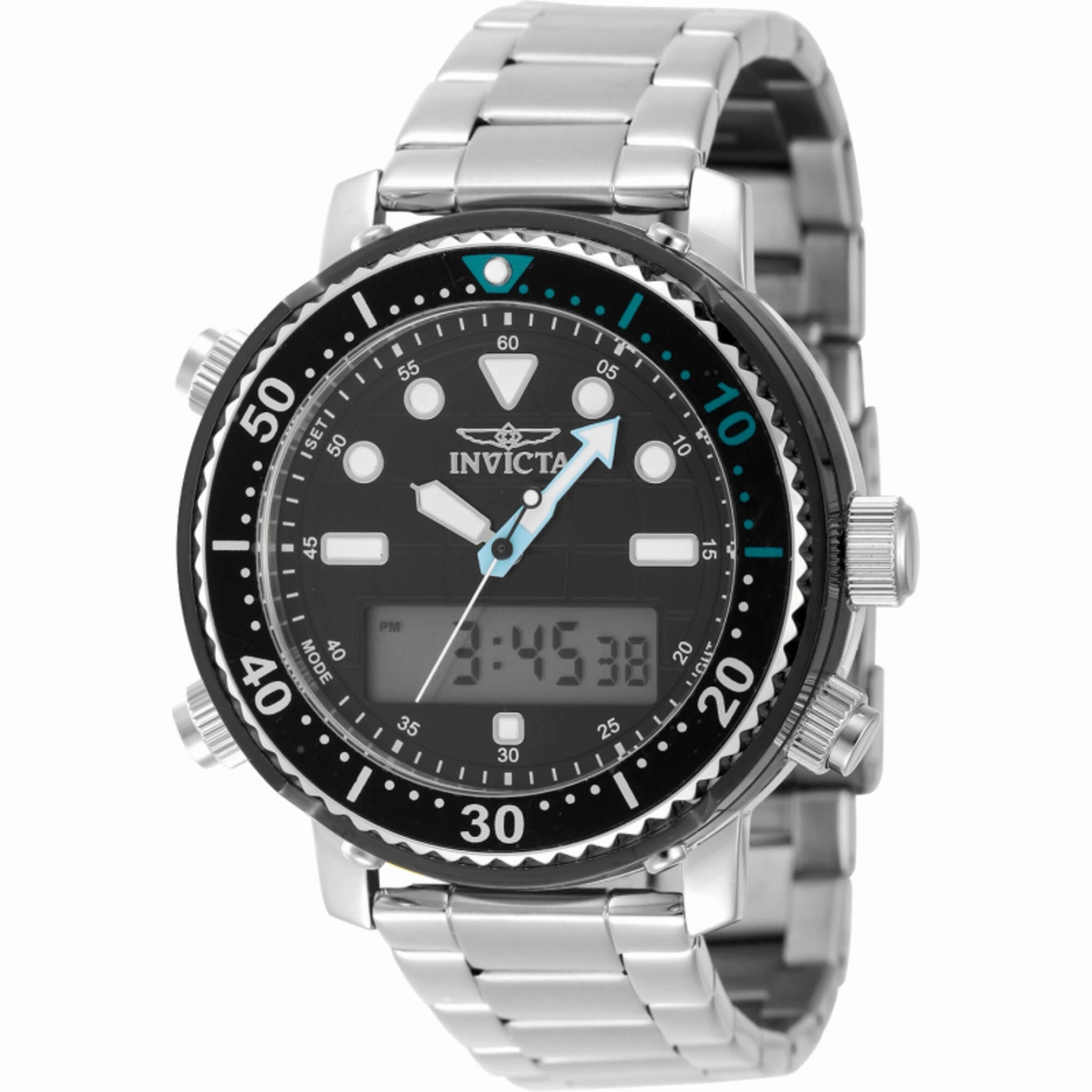 Invicta Men's Watch - Pro Diver Black Analog-Digital Dial Silver Bracelet | 48370